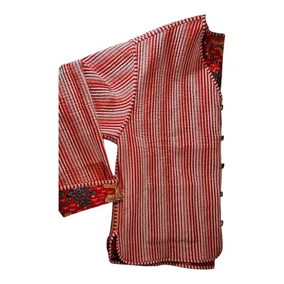 Artisan screen-print quilted jacket, jungle leopards, 100 % cotton, reversible - Picture 10 of 14